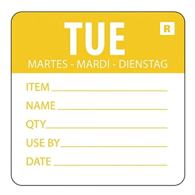 Image of Tuesday Day of the Week Label Yellow.