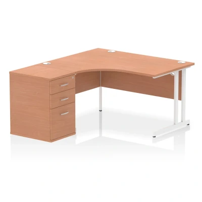 Image of Impulse 1400 LH Crescent Desk Beech/White Cantilever 600 High Ped