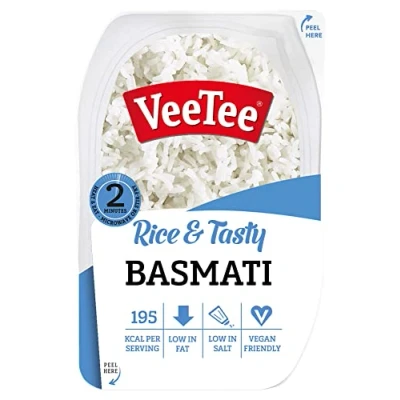 Image of VEETEE Microwavable Basmati Rice, Quick Cook Cupboard Food, Low Sodium, Wheat Free, No Artificial Colours, Flavours or Preservatives, 280g (Pack of 6)