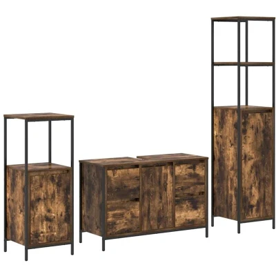 Image of vidaXL 3 Piece Bathroom Furniture Set in Smoked Oak Engineered Wood