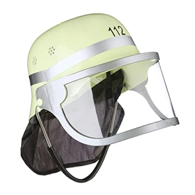 Image of Relaxdays Fireman Helmet for Kids, Adjustable, Flip Down Visor, Neck Cloth, Fire, HxWxD: 24.5 x 22.5 28 cm, Yellow