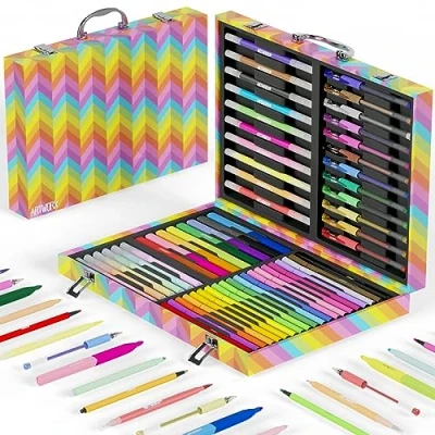 Image of Artworx Colouring Set Stationery For Girls Assorted Felt Tips, Fineliners &amp; Gel Pens Art Sets Children Kids Drawing Stationary Gift