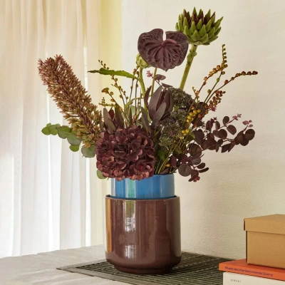 Image of Hübsch pots Deux, red brown/blue, set of 2, stone powder
