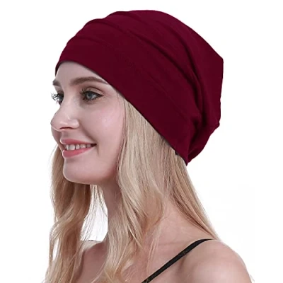Image of osvyo Cotton Chemo Hats Soft Caps Cancer Headwear for Women Hair Loss Sealed Packaging, Cherry, One Size Fits All