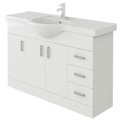 Image of VeeBath Linx Bathroom Vanity Basin Sink Cabinet Unit High Gloss White Soft Close Door Hinges Storage Furniture 1200mm