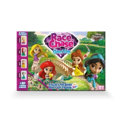 Image of Disney Princess Race N Chase Board Game, 4 x Playing Pieces Included, Belle, Ariel, Rapunzel &amp; Jasmine, Great Gift For Kids, Ages 4+
