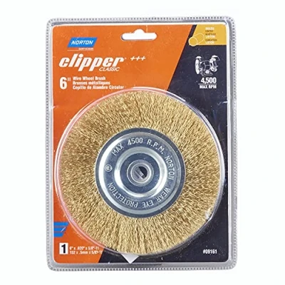 Image of Norton Wire Brush, Clipper 6&quot; Wheel for Angle Grinder, Coated Brass Brush Cleaning, Crimped Metal Pack of 1
