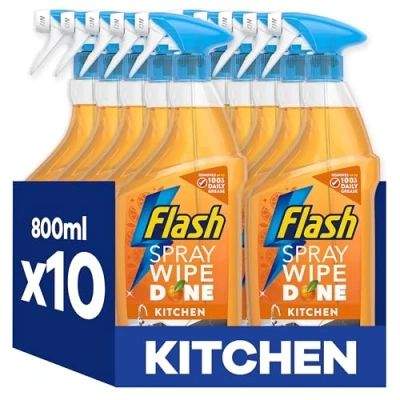 Image of Flash Spray.Wipe.Done Kitchen Cleaner Spray, 8 litres (800 ml x 10), Surface &amp; Grease Remover, Bright Mandarin