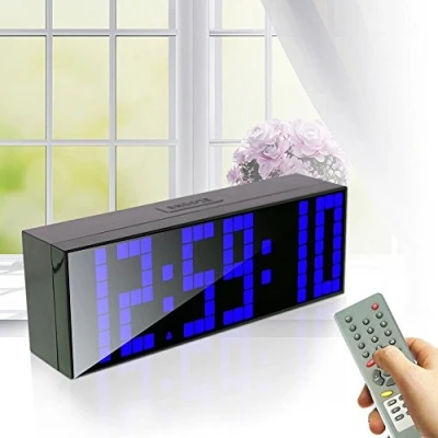 Image of Redlution Large LED Digital Wall Clock Jumbo Larger Numbers 3 inch LCD Display Countdown up Alarm with Remote Control (Blue)
