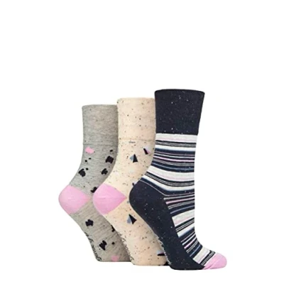 Image of Women&#039;s 3 Pair Gentle Grip Cotton Patterned and Striped Socks Summery Terazzo 4 8