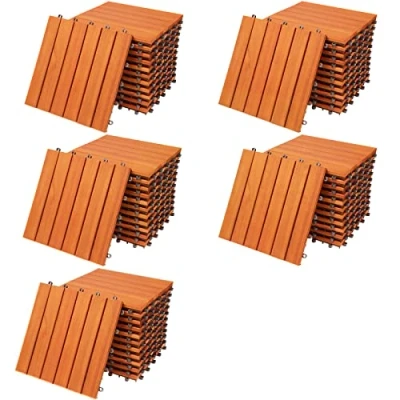 Image of CASARIA® 55x Eucalyptus Wood DeckingTiles 30x30cm Cuttable Interlocking System Drainage Garden Patio Click Lock in Flooring Deck FSC Certified 55 Tiles