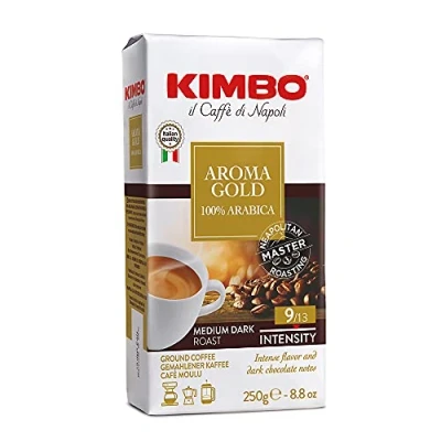 Image of Kimbo Coffee, Aroma Gold 100% Arabica, Ground Medium Dark Roast, 9/13, Italian 1 x 250g