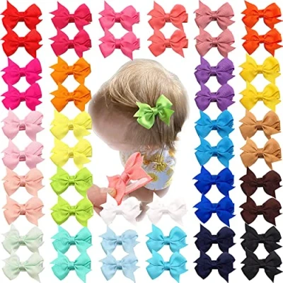 Image of JOYOYO 50 Pcs Baby Hair Bows Toddler Gilrs Grosgrain Ribbon Mini Size 2 Inch, for Girl Non slip Full Covered Safe Clips Baby, Toddlers