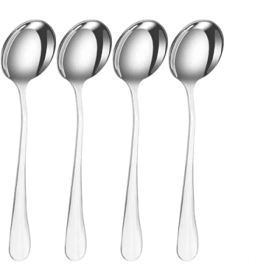 Image of SDMAX 4 Pc Round Soup Spoons Stainless Steel Spoon for Soup, Dinner, Kitchen, Cutlery Set, Use Home, Kitchen Or Restaurant Set of