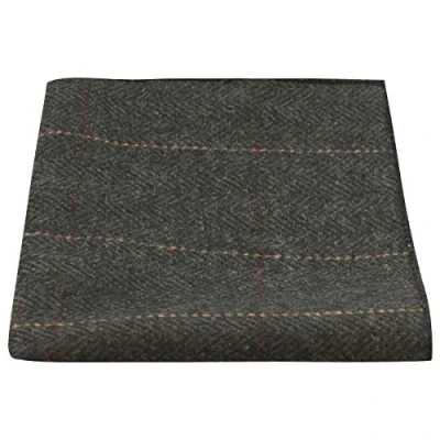Image of King &amp; Priory Luxury Herringbone Charcoal Grey Tweed Pocket Square, Handkerchief