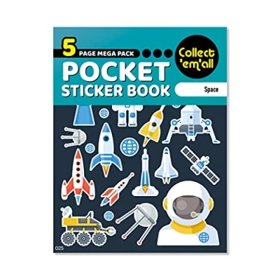 Image of Pocket Sticker Book (5 Pages) 64 MEGA Packs to Collect Coloured Stickers for Kids Space