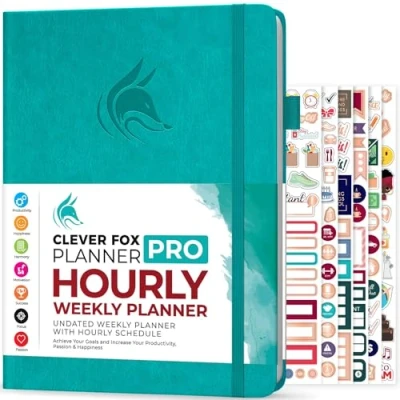 Image of Clever Fox Planner PRO Schedule Undated Weekly &amp; Monthly Life with Time Slots, Appointment Book Daily Organizer, A4 (Turquoise)