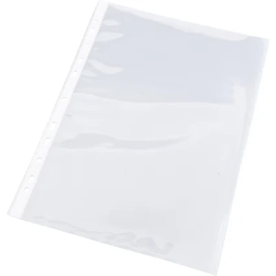 Image of Q Connect Delux Punched Pocket Top Opening Green Strip A4 Clear (Pack of 100)