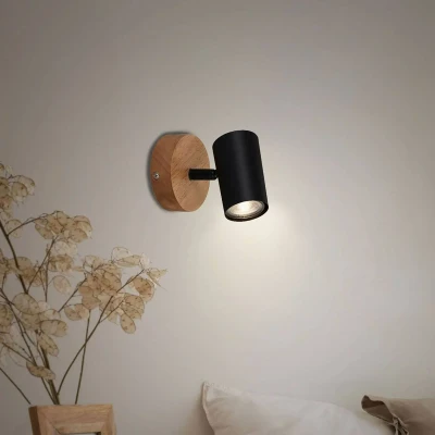 Image of BRILONER Leuchten, Retro Wall Light, Vintage, Rotating and swivelling Spotlight, 1x GU10, Metal Wood, Black, 90 x 120 mm 2920 015
