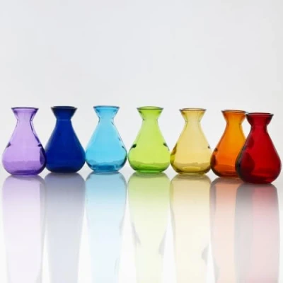 Image of Grehom Recycled Glass Bud Vase Classic; 10cm Vase; Set of 7 Multi coloured Vases