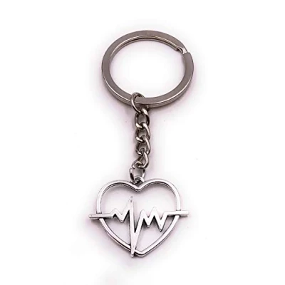 Image of H Customs Heart love heartbeat beat symbol hollow silver key chain pendant