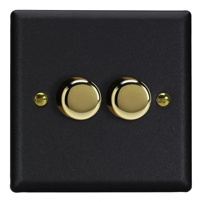Image of Varilight Matt Black Vogue Collection V Pro LED Dimmer 2 Gang 1or2 Way 2X 250W Push on/Push Off