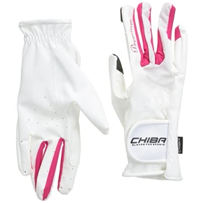 Image of Chiba Gloves Women&#039;s Diamond Horse Riding Glove White/Pink, Small