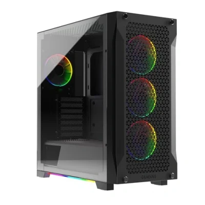 Image of GAMDIAS Gaming PC Case, ATX Mid Tower Computer Side Tempered Glass, Pre install 4 ARGB Fans, High Airflow Front Panel, Cable Management, Black