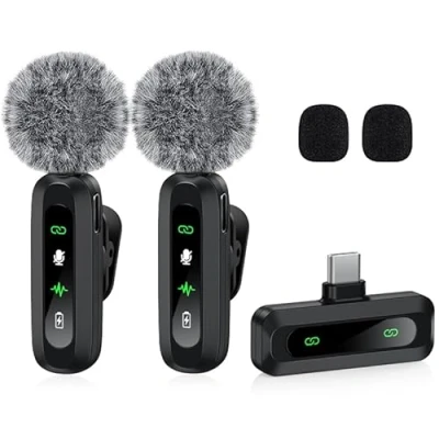 Image of Dual Wireless Lavalier Microphone for Camera/iPhone/Android Phone/Laptop/Computer, Professional Plug and Play Lapel Mic Video Recording, Interview, Vlogging DJI Solution