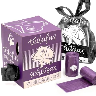 Image of TEDAFUS Dog Poo Bags Eco Biodegradable Poop Thick Dispenser Refill Rolls with Tie Handles Strong 100% Leak Proof Unscented Sacks (Black and Purple, 2 Boxes 540)