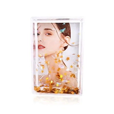 Image of SH.DREAM Glitter Picture Frames, Liquid Floating Sparkle Clear Photo Frame, Romantic Christmas Valentines Gifts for Family Friends Couples ( Gold Star, 2*3)