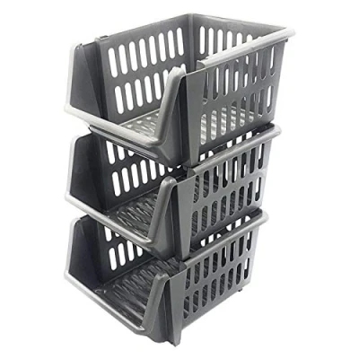 Image of Whitefurze Stacking Basket Set of 3, Silver, 18 cm