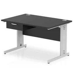 Image of Impulse 1200x800 Desk Black/Silver Cable Managed Leg 1 Dr Fixed Ped