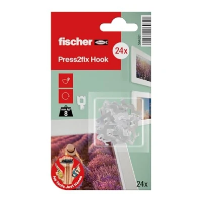 Image of fischer Picture Claw, Hooks in White, Mounting Without Drilling &amp; Tools, The Better Nail, Wall Hook for Attaching Pictures, Decorations, Clocks and Much More, Pack of 24
