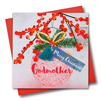 Image of Christmas Card, Bauble, Merry Christmas, Godmother, Tassel Embellished