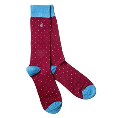 Image of Swole Panda Bamboo Socks UK7 11 Spotted Burgundy &amp; Blue Mens