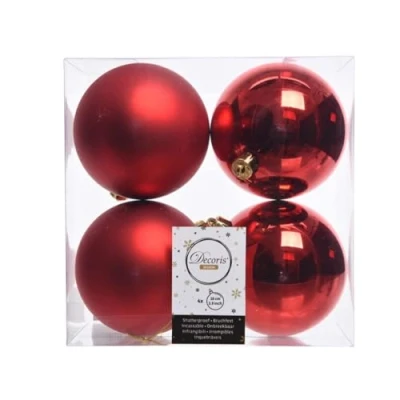 Image of Kaemingk Shatterproof Plain Baubles Pack of 4 10cm Red
