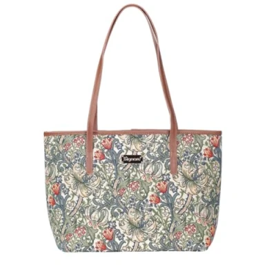 Image of Signare Tapestry Shoulder Bag Tote for Women with Vintage Design (Golden Lily, COLL GLILY)