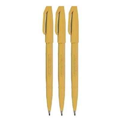 Image of Pentel Ochre Yellow Original Sign Pen S520 Fibre Tip Marker Pens Colour Fineliner 2mm Nib 1mm Line Width (Pack Of 3)
