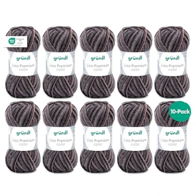 Image of Gründl Lisa Premium Color Pack of 10 Balls, Acrylic, Sand Anthracite Stone 17, 10x 50g