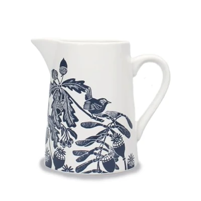 Image of Half Moon Bay Holkham Walk by Kate Heiss Navy Blue/White 16 Ounce (500ml) Ceramic Stoneware Jug Pitcher
