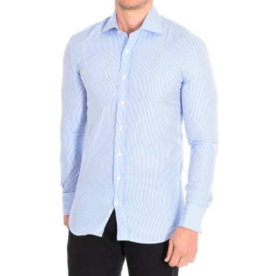 Image of Cafe Coton Mens Slim long sleeve shirt with lapel collar DANIELLE3 man Blue Cotton Size EU 38