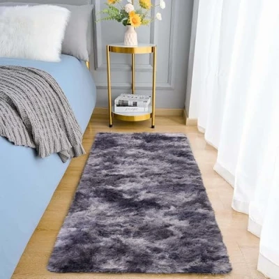 Image of Aspire Homeware Rugs Living Room Dark Grey Area for Bedroom Anti Slip Modern Super Soft Thick Pile Fluffy Shaggy Rug Non Shedding (Tye Dye Grey, 60x110 cm)