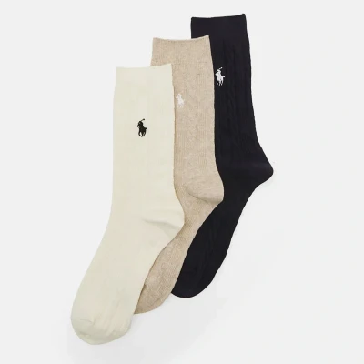 Image of Polo Ralph Lauren CREW SOCK 3PACK Socks Dark blue/offwhite/beige, Women&#039;s, Size: One Size, blue/off white/beige