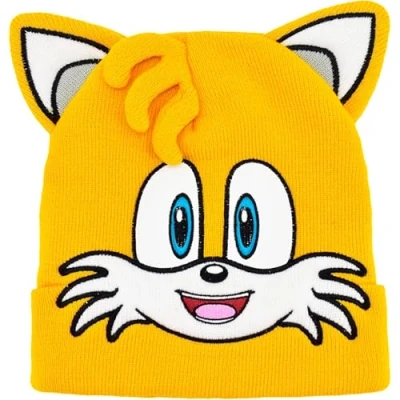 Image of Concept One Unisex&#039;s Sonic The Hedgehog Adult Beanie, Tails Fox Acrylic Knitted Winter Hat with Ears, Orange, Size