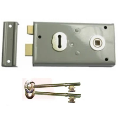 Image of ERA Double Handed Rim Sash Lock Grey 143 x 73mm + 2 Keys