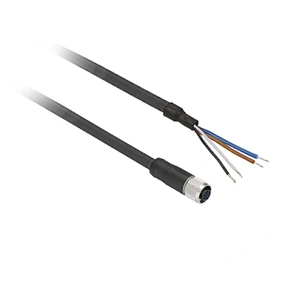 Image of Telemecanique OsiSense XU Straight Female Cable Connector with 2m Cable, M12, 4 Pins, 4A, 250 300V AC/DC, XZCP1141L2, Black