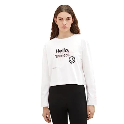 Image of TOM TAILOR Denim Women&#039;s Long Sleeved Shirt with Lettering, 10348 gardenia White, XL