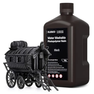 Image of ELEGOO Water Washable 3D Printer Resin 2KG Black, 405nm Rapid UV Fast Curing Photopolymer for LCD/DLP
