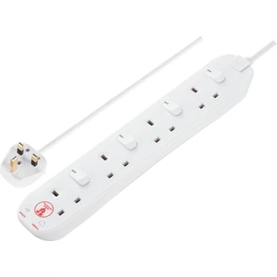 Image of Masterplug Four Socket Power Surge Protected Extension Lead with Individual Switches, 2 Metres, 36 x 5.5 3 cm, White